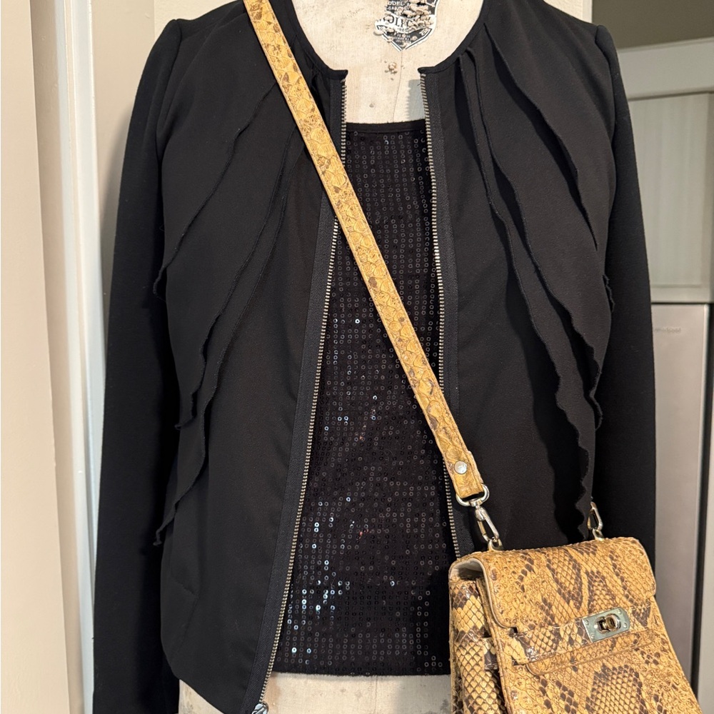 Gap Black Ruffle Front Jacket — Size Small | Modern Minimalist Zip-Up Blazer